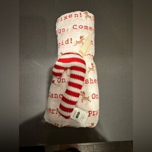 Mud Pie Muslin Festive Blanket with Candy Cane Rattle